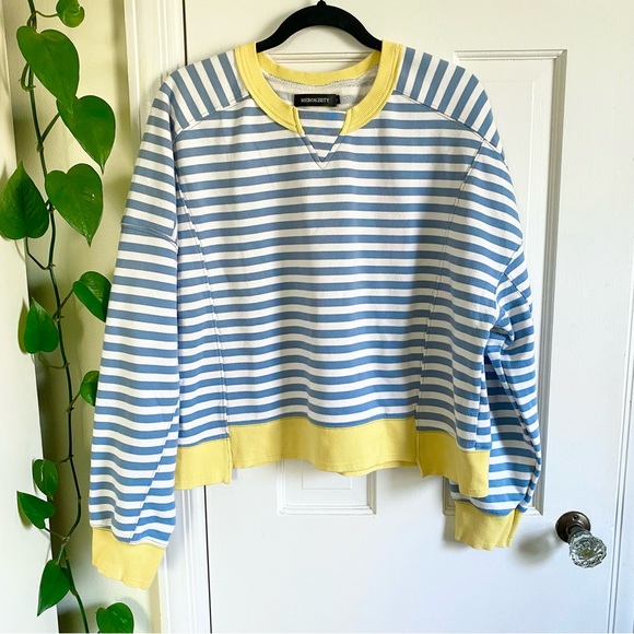 Merokeety Tops - NWOT Merokeety Blue White Stripe Sweatshirt, Women’s Size Large Cozy Coastal